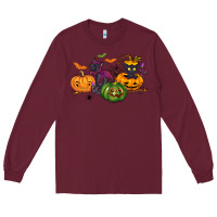Burgundy Black cat and pumpkin Long Sleeve Tee - NancyCooperArtShop