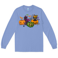 Colony Blue Black cat and pumpkin Long Sleeve Tee - NancyCooperArtShop