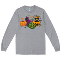 Heather Grey Black cat and pumpkin Long Sleeve Tee - NancyCooperArtShop