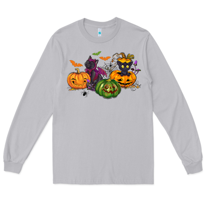 Black Cat And Pumpkin Long Sleeve Tee by NancyCooperArtShop | Teevron