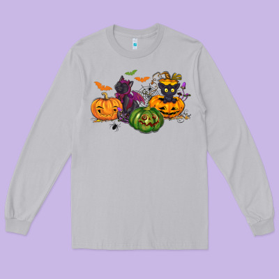 Black Cat And Pumpkin Long Sleeve Tee Designed By Nancycooperartshop