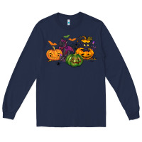 Navy Black cat and pumpkin Long Sleeve Tee - NancyCooperArtShop