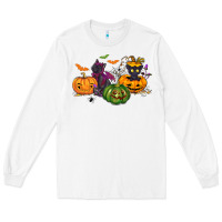 White Black cat and pumpkin Long Sleeve Tee - NancyCooperArtShop