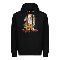 Black happy easter with bunny and sunflowers Premium Hoodie - RanaPortraitStore