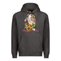 Charcoal Heather happy easter with bunny and sunflowers Premium Hoodie - RanaPortraitStore