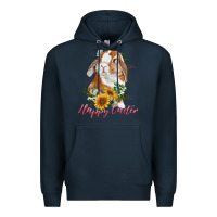 Navy happy easter with bunny and sunflowers Premium Hoodie - RanaPortraitStore