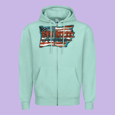 God Bless America Zipper Hoodie Designed By Fadigitalartstudio