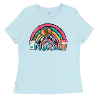 Baby Blue nurse rainbow Ladies Tee - NancyCooperArtShop