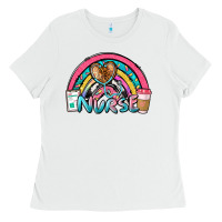 White nurse rainbow Ladies Tee - NancyCooperArtShop