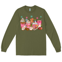 Army Green Pink gingerbread coffee cups Long Sleeve Tee - texasbilliewilder