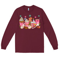 Burgundy Pink gingerbread coffee cups Long Sleeve Tee - texasbilliewilder