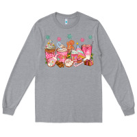 Heather Grey Pink gingerbread coffee cups Long Sleeve Tee - texasbilliewilder