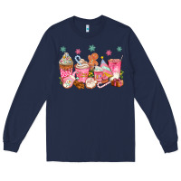 Navy Pink gingerbread coffee cups Long Sleeve Tee - texasbilliewilder