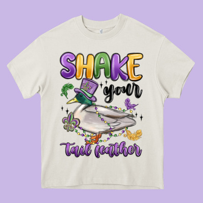 Shake Your Tail Feather Mardi Gras Heavy Core Tee Designed By Maliassmallbusiness