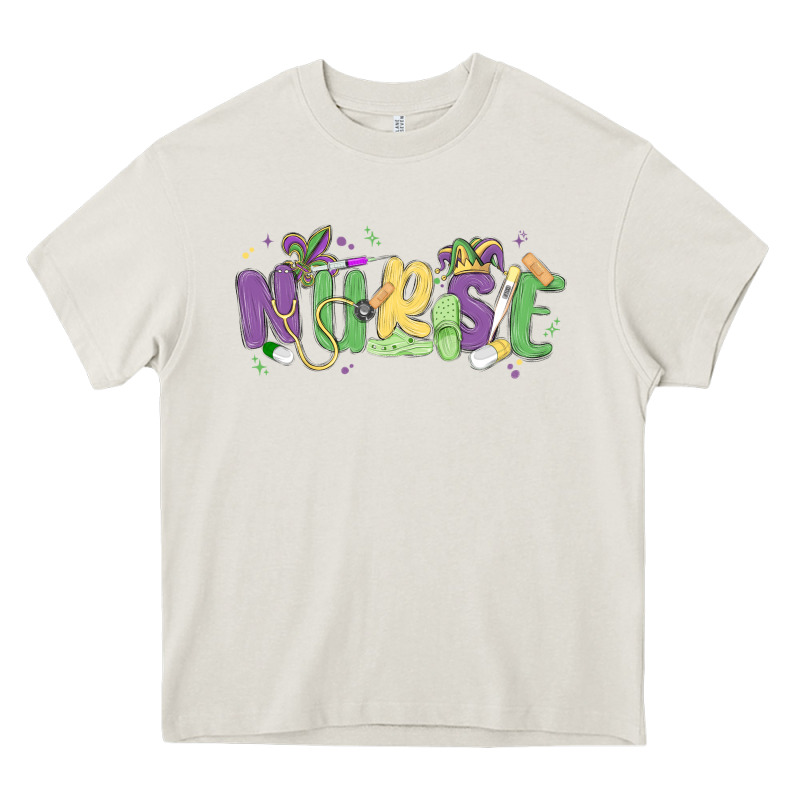 Nurse Mardi Gras Heavy Core Tee by MaliasSmallBusiness | Teevron