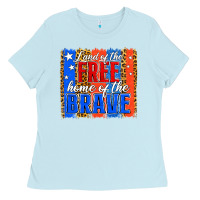 Baby Blue Land of the Free 4th of July Brushstroke Ladies Tee - Jasminsmagicworld