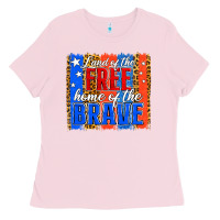 Bubblegum Pink Land of the Free 4th of July Brushstroke Ladies Tee - Jasminsmagicworld