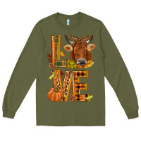 Army Green Love fall cow Long Sleeve Tee - NancyCooperArtShop