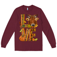 Burgundy Love fall cow Long Sleeve Tee - NancyCooperArtShop