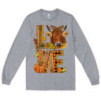 Heather Grey Love fall cow Long Sleeve Tee - NancyCooperArtShop