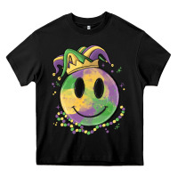 Black smiley face mardi gras Heavy Core Tee - MaliasSmallBusiness