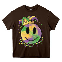 Chocolate Brown smiley face mardi gras Heavy Core Tee - MaliasSmallBusiness