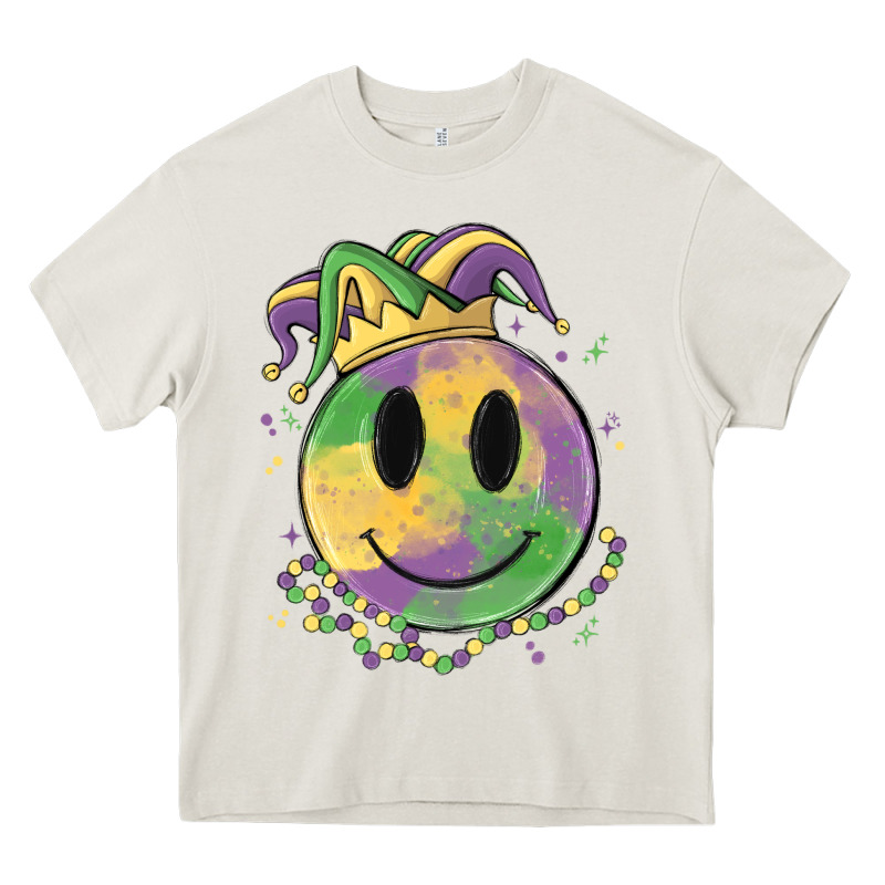 Smiley Face Mardi Gras Heavy Core Tee by MaliasSmallBusiness | Teevron