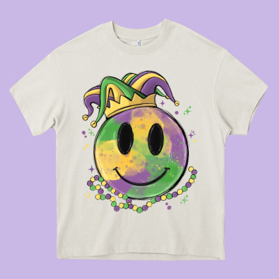 Smiley Face Mardi Gras Heavy Core Tee Designed By Maliassmallbusiness