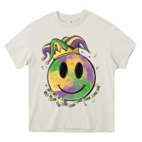 Cream smiley face mardi gras Heavy Core Tee - MaliasSmallBusiness