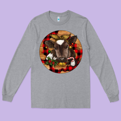 Christmas Baby Cow Long Sleeve Tee Designed By Ranaportraitstore