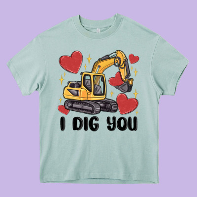 I Dig You Valentines Excavator Heavy Core Tee Designed By Maliassmallbusiness