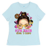 Baby Blue messy bun gym hair dont care Ladies Tee - NancyCooperArtShop