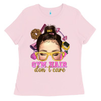 Bubblegum Pink messy bun gym hair dont care Ladies Tee - NancyCooperArtShop