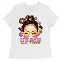 White messy bun gym hair dont care Ladies Tee - NancyCooperArtShop