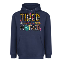 Navy Tired As a Mother Heavyweight Hoodie - CowhideDigitalArt