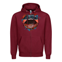 Burgundy American flag lips 4th of july Zipper Hoodie - FaDigitalArtStudio
