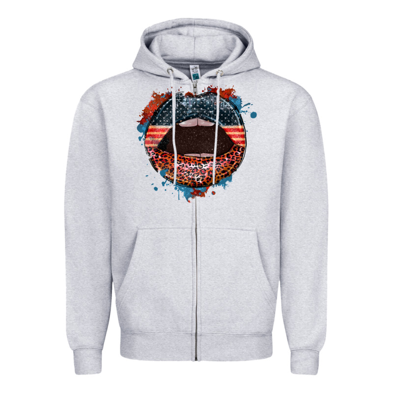 American Flag Lips 4th Of July Zipper Hoodie by FaDigitalArtStudio | Teevron
