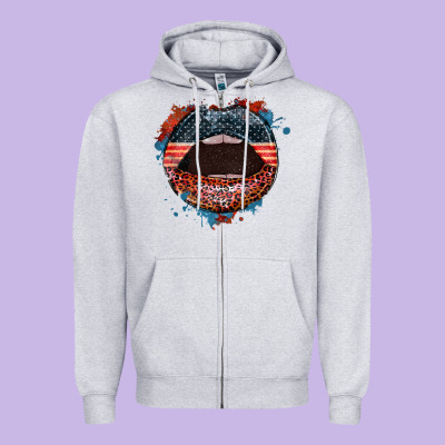 American Flag Lips 4th Of July Zipper Hoodie Designed By Fadigitalartstudio