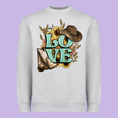 Love Boots Hat Western Cowboy Heavyweight Sweatshirt Designed By Howdyjamesfarm