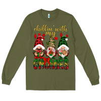 Army Green Chillin' with my gnomes Long Sleeve Tee - NancyCooperArtShop