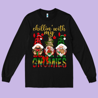 Chillin' With My Gnomes Long Sleeve Tee Designed By Nancycooperartshop