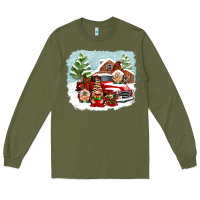 Army Green Christmas gnomes with red truck Long Sleeve Tee - NancyCooperArtShop