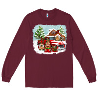 Burgundy Christmas gnomes with red truck Long Sleeve Tee - NancyCooperArtShop