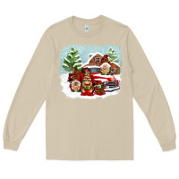 Mushroom Christmas gnomes with red truck Long Sleeve Tee - NancyCooperArtShop