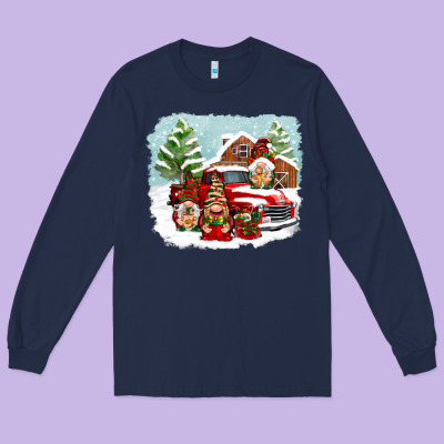 Christmas Gnomes With Red Truck Long Sleeve Tee Designed By Nancycooperartshop