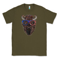 Army Green bison with american flag glasses Classic Tee - RanaPortraitStore