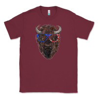 Burgundy bison with american flag glasses Classic Tee - RanaPortraitStore