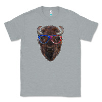 Heather Grey bison with american flag glasses Classic Tee - RanaPortraitStore
