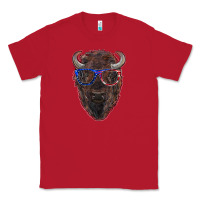 Red bison with american flag glasses Classic Tee - RanaPortraitStore