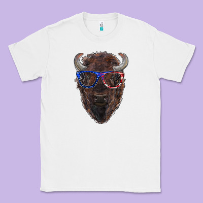 Bison With American Flag Glasses Classic Tee Designed By Ranaportraitstore